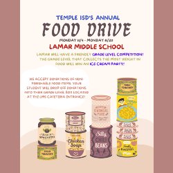 Flyer for food drive, non perishable cans, peanut butter, pasta, beans, rice, etc...are accepted